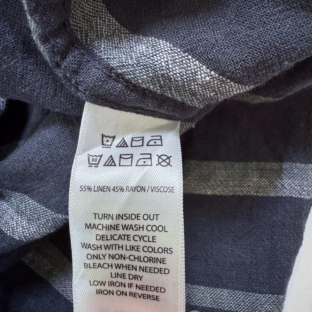 Christian Lacroix Linen Blend Large XL Shirt Navy Blue Striped Modern Fit - Picture 4 of 5